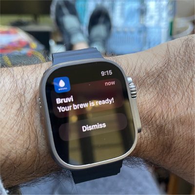 Bruvi app notification on smart watch