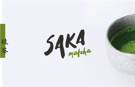Saka Matcha logo with cup of freshly prepared ceremonial grade matcha