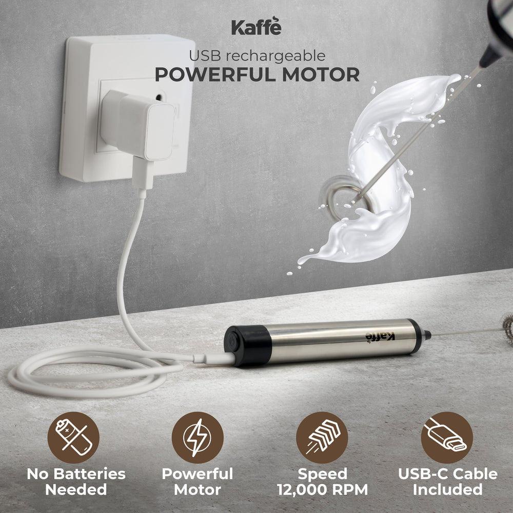 Kaffe Handheld Milk Frother with Stand (USB Rechargeable)