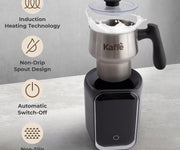 Kaffe coffee maker with features listed on a gray background