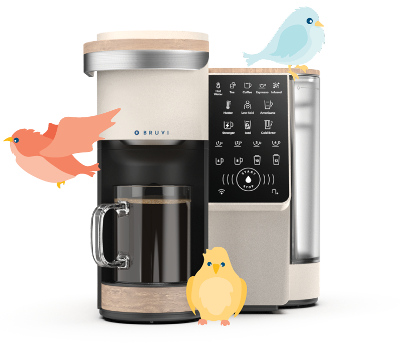 birds on Bruvi coffee machine.